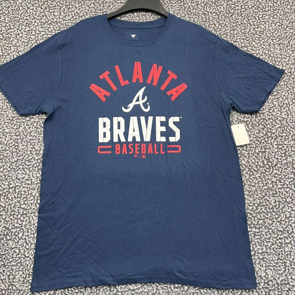 Atlanta Braves Shirt Men Large Blue Fanatics Short Sleeve Crew Neck Cotton New L